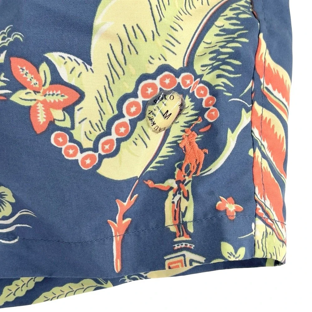 Polo Ralph Lauren Swim Trunks Men's Medium Blue Hawaiian Surfer Print Mesh Lined